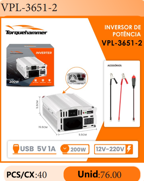 TORQUEHAMMER VPL-3651-2 200W 车载电源逆变器 12V 转 220V 纯正弦波 USB 充电口 小巧便携 自驾露营/商务出行/应急供电多场景适用