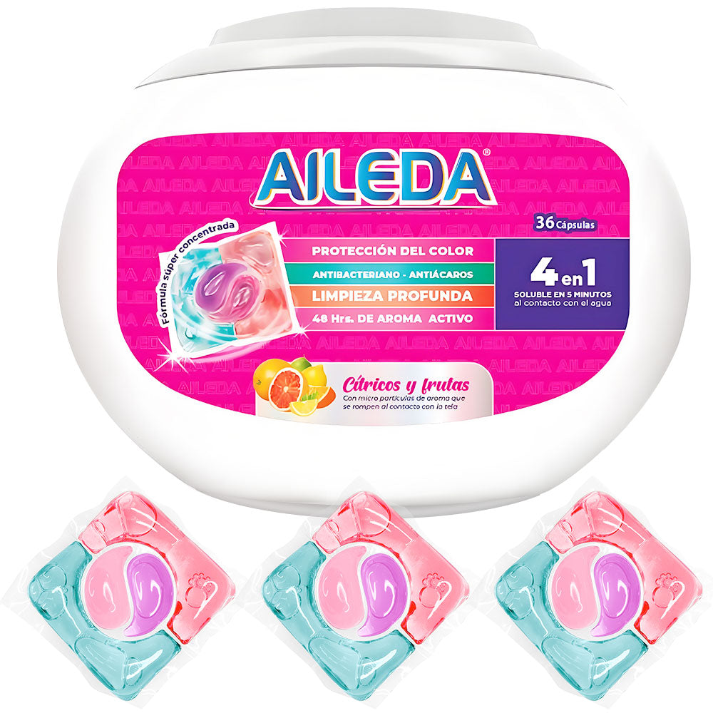 AILEDA 三腔四效水果香洗衣凝珠 三色分仓除菌除螨护色留香机洗洗衣珠 盒装 36 颗