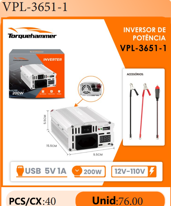 TORQUEHAMMER VPL-3651-1 200W 车载电源逆变器 12V 转 110V 纯正弦波 USB 充电口 小巧便携 自驾露营/商务出行/应急供电多场景适用