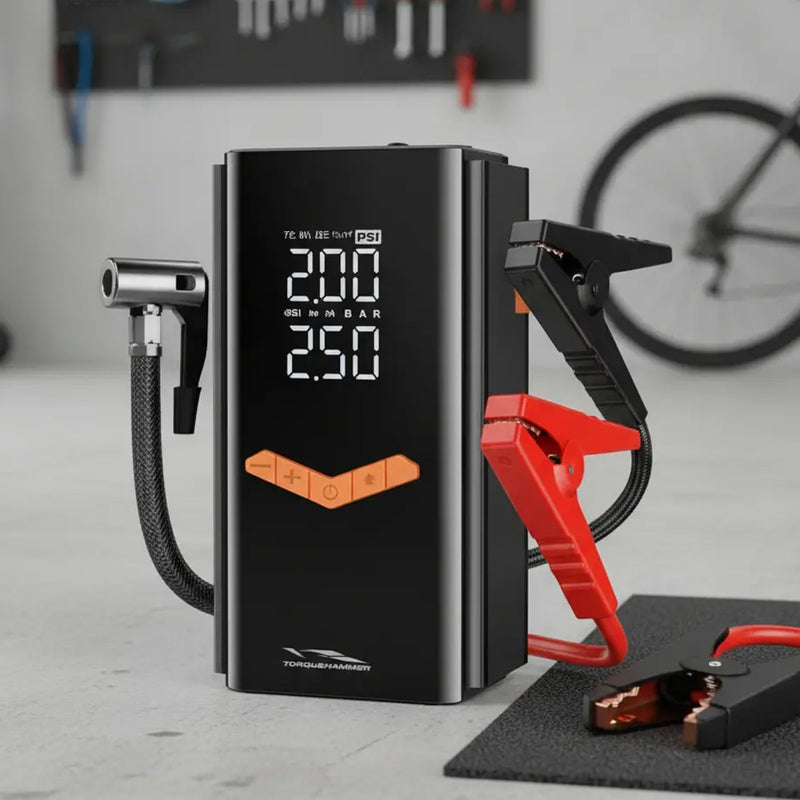 TORQUEHAMMER VPL-3703 6000mAh 汽车应急启动电源 12V 启动/充气泵二合一 零伏启动 USB 快充 3A 输出 LED 照明 四模式预设胎压 冬季夏季全场景适用