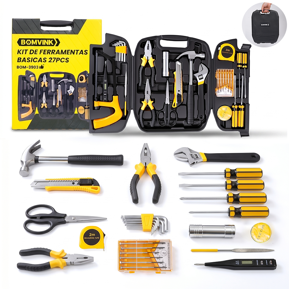 BOMVINK27 件套家用工具套装 五金维修工具箱 日常家装电工手动组合工具