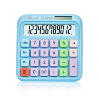 IT-BLUE IT-5313 马卡龙拼色太阳能计算器 12 位大屏办公财务计算器 学生便携双电源计算机