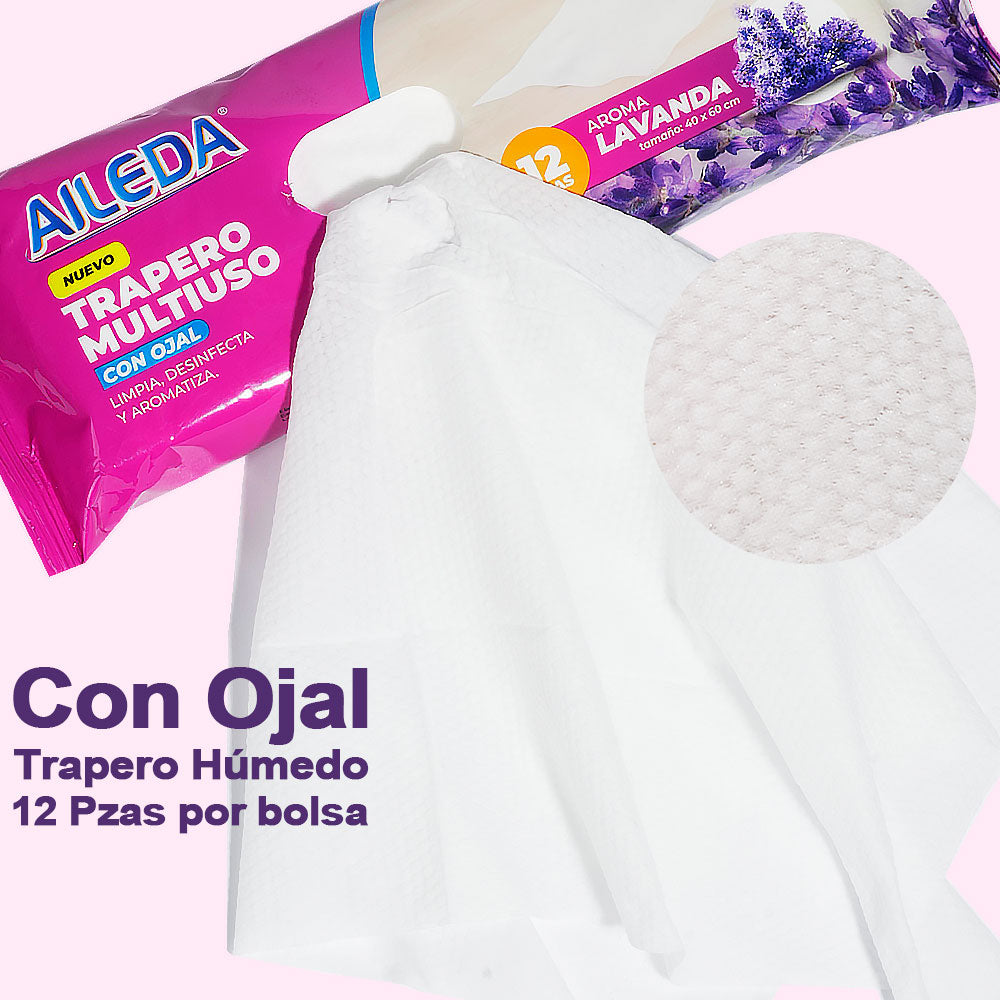 AILEDA 薰衣草香型一次性带孔湿拖布 40×60cm 平板拖把专用除尘拖地湿巾 袋装 12 片