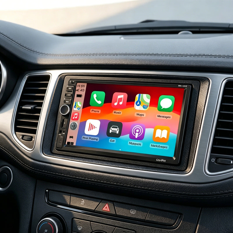 2DIN 标准车载多媒体播放器 VPL-1019 | 7 英寸 1024×600 高清触控屏，无线 CarPlay/Android Auto，蓝牙 FM，MirrorLink 手机镜像，ANATEL 认证