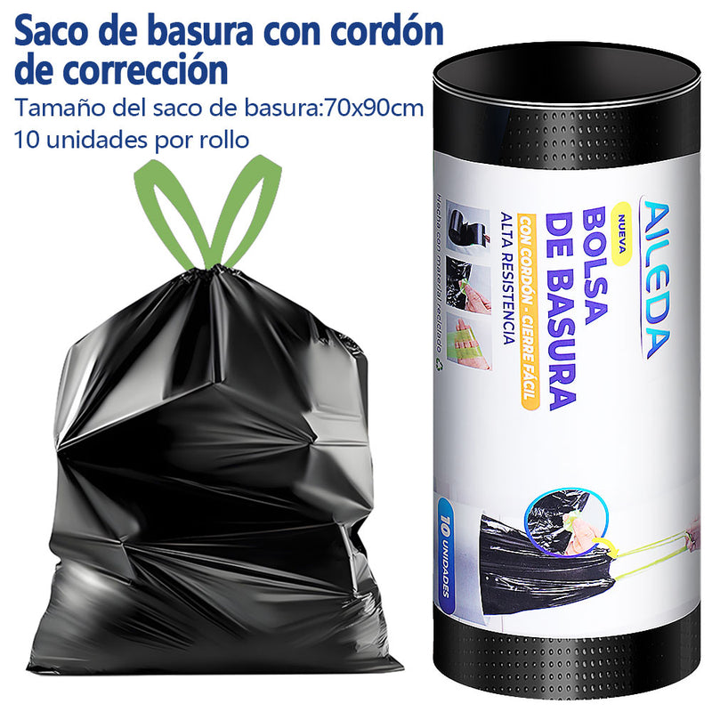 AILEDA 大号抽绳收口黑色垃圾袋 70×90cm 商用家用加厚防漏手提式 PE 塑料袋 单卷 10 只