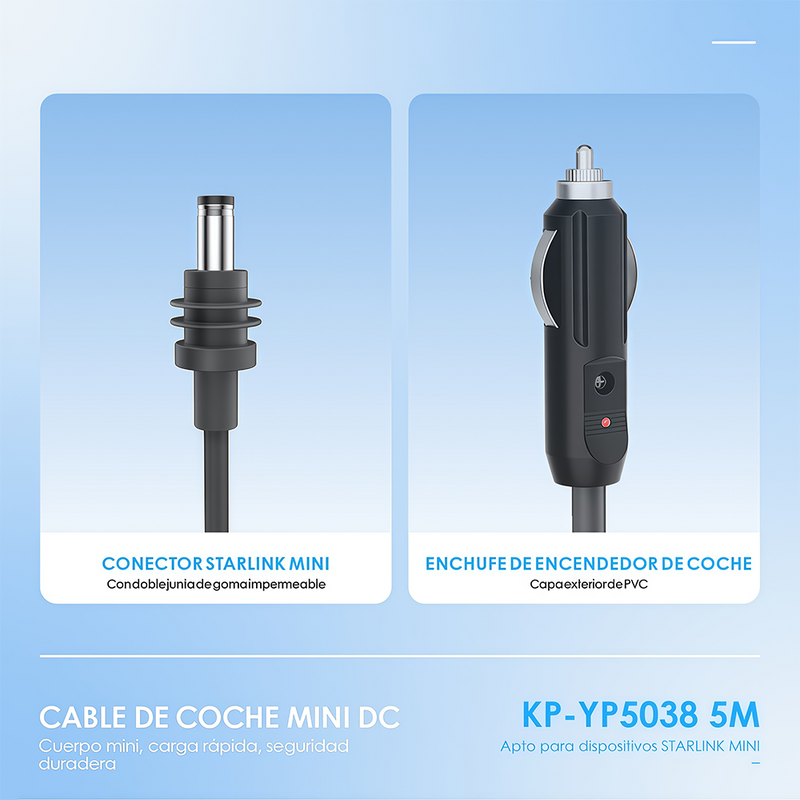 KNUP KP-YP5038 车载点烟器 DC 电源线 5 米加长 Starlink Mini 专用车载直流供电线