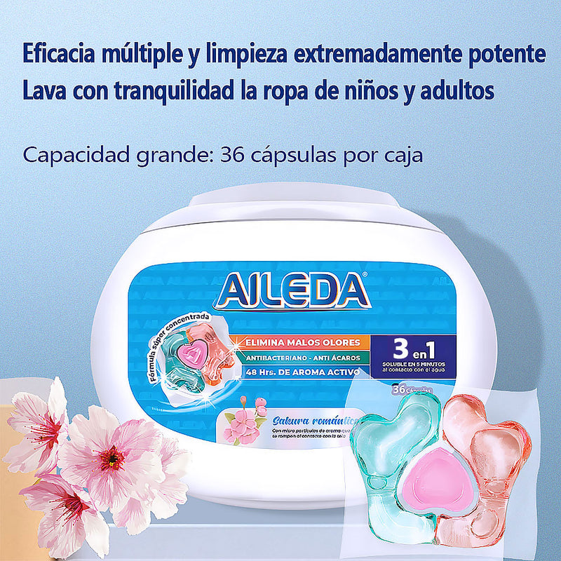 AILEDA 三爱心三色 3 合 1 洗衣凝珠 浪漫樱花香除菌除螨护色留香机洗洗衣珠 盒装 36 颗