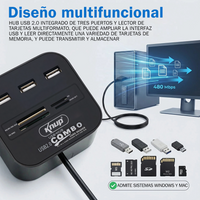 KNUP HB-T58 七合一 USB2.0 拓展 HUB 3 口 USB 分线器 + 四卡槽多功能读卡器一体扩展坞
