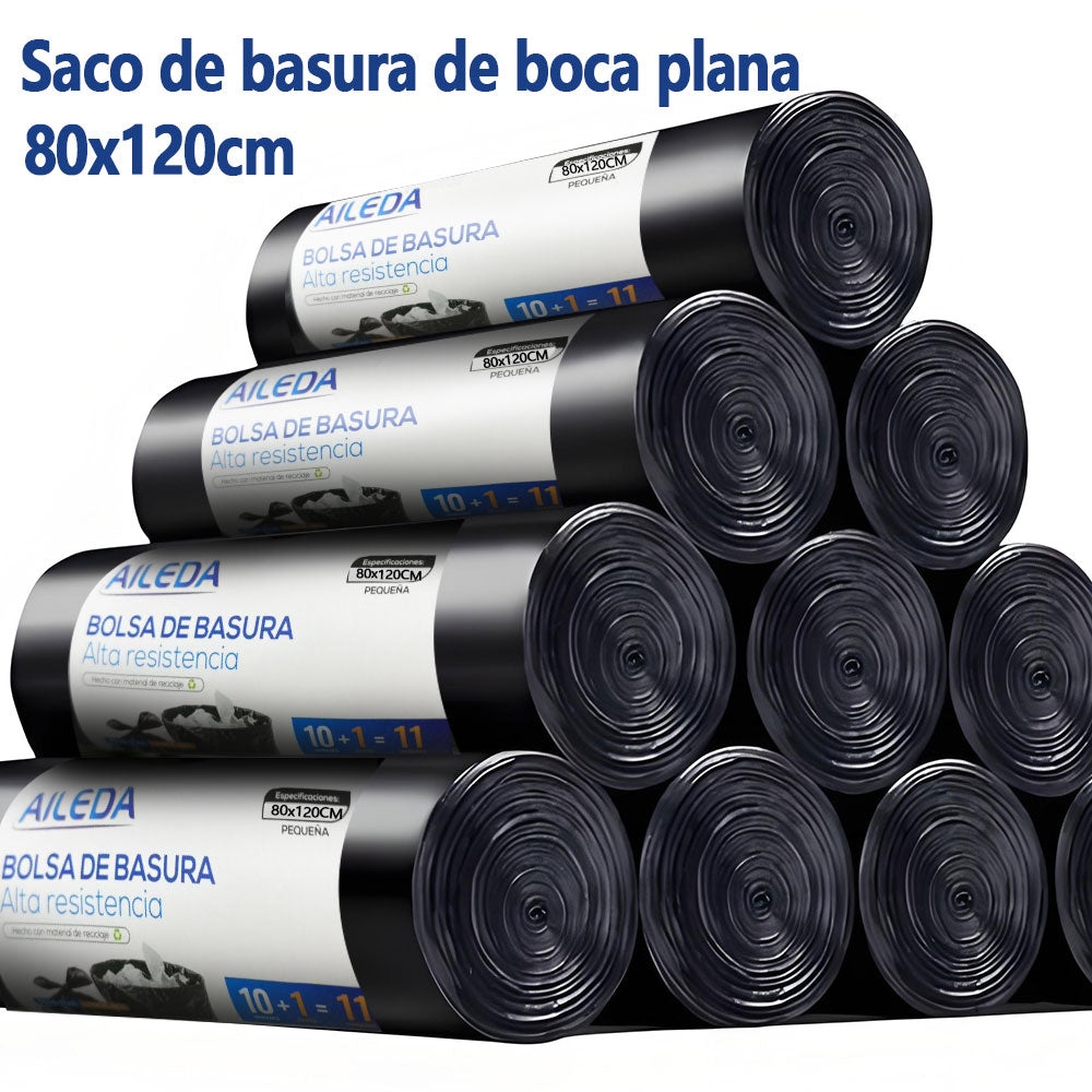AILEDA 特大号平口加厚黑色垃圾袋 80×120cm 商用物业环卫 100L 大容量 PE 平口袋 单卷 10只