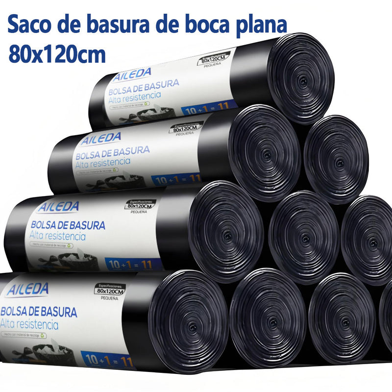 AILEDA 特大号平口加厚黑色垃圾袋 80×120cm 商用物业环卫 100L 大容量 PE 平口袋 单卷 10只