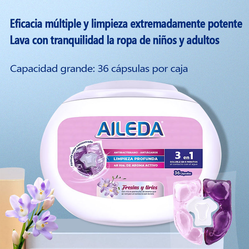 AILEDA 三腔双色香氛洗衣凝珠 百合小苍兰 3 合 1 除菌除螨留香洗衣珠 盒装 36 颗