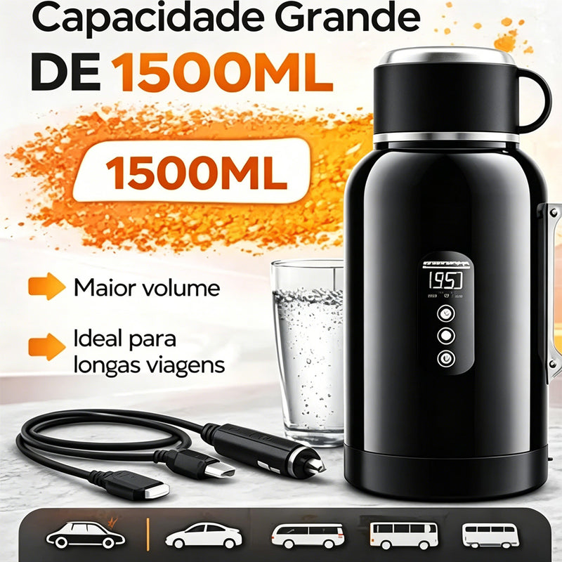 1500ML 大容量车载电热水杯 12V/24V 通用 快速加热 三层保温防烫 烧水泡茶冲咖啡 长途自驾旅行必备