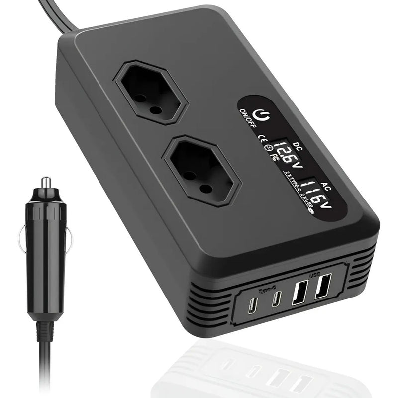 TORQUEHAMMER VPL-3601 200W 车载逆变器 12V 转 110V 纯正弦波 双 USB + 双 Type-C 快充 实时屏显 11 重安全保护 小巧便携 笔记本/CPAP/无人机/相机/露营供电全能搭档