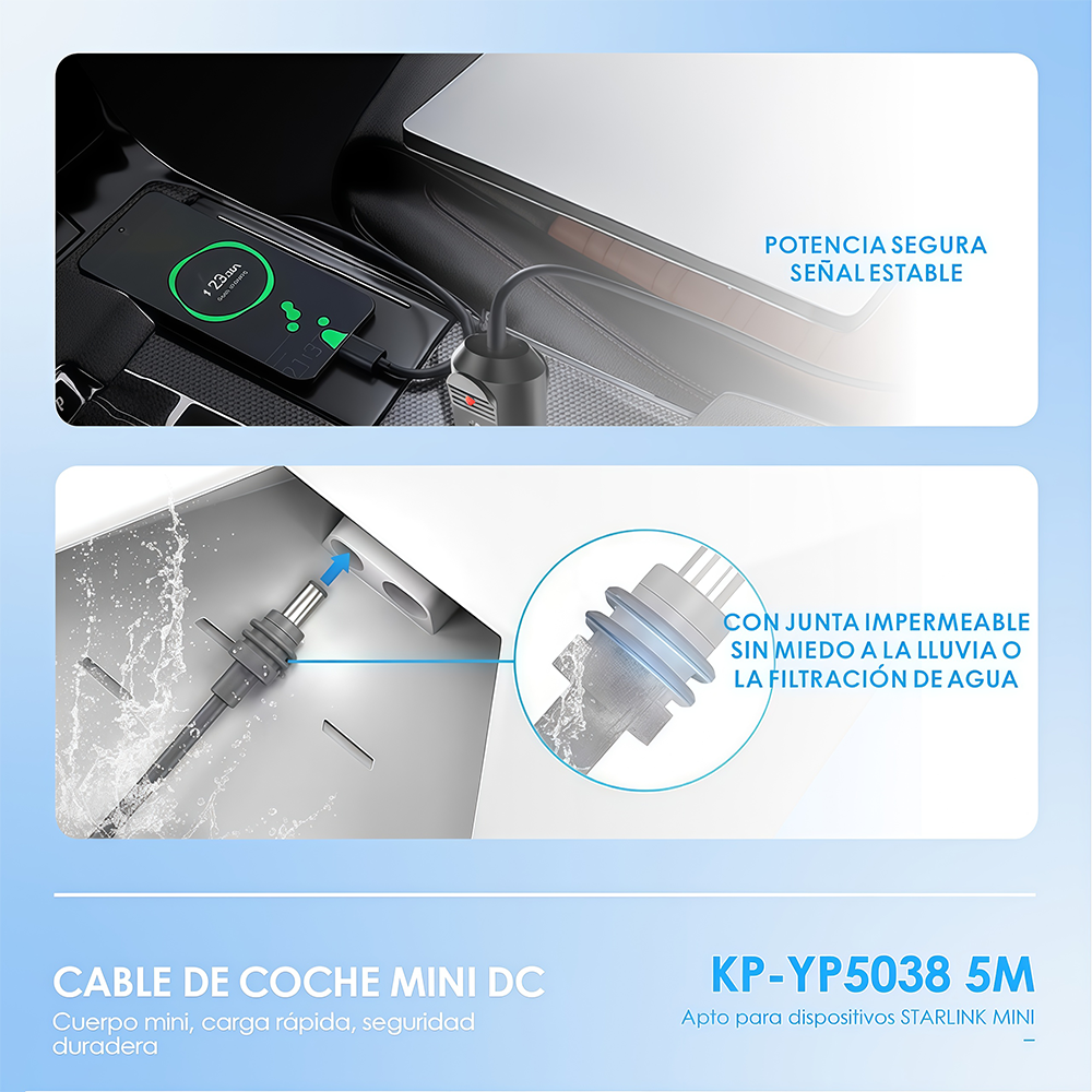 KNUP KP-YP5038 车载点烟器 DC 电源线 5 米加长 Starlink Mini 专用车载直流供电线