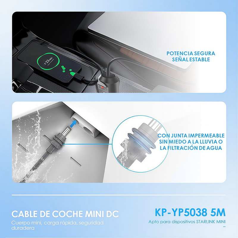 KNUP KP-YP5038 车载点烟器 DC 电源线 5 米加长 Starlink Mini 专用车载直流供电线