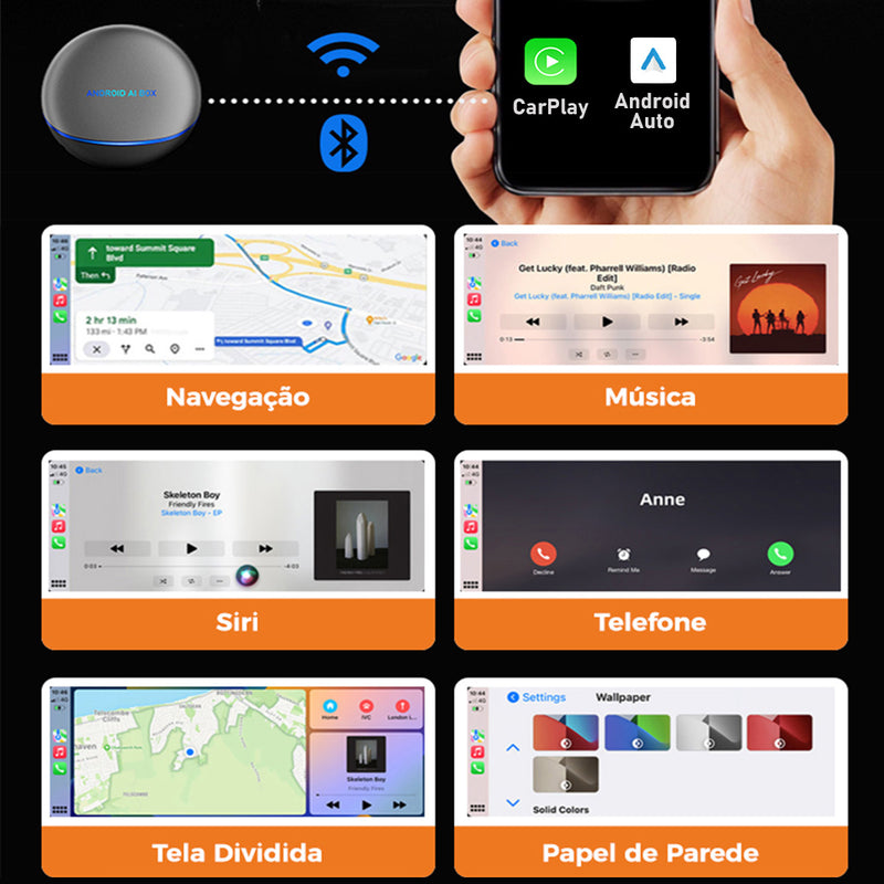 Android AI Box 智能车载盒子 | 八核 8G+128G，无线 CarPlay/Android Auto，Android 12 系统，5G WiFi 蓝牙 5.0，4G 全网通，支持 SIM/TF/HDMI，即插即用
