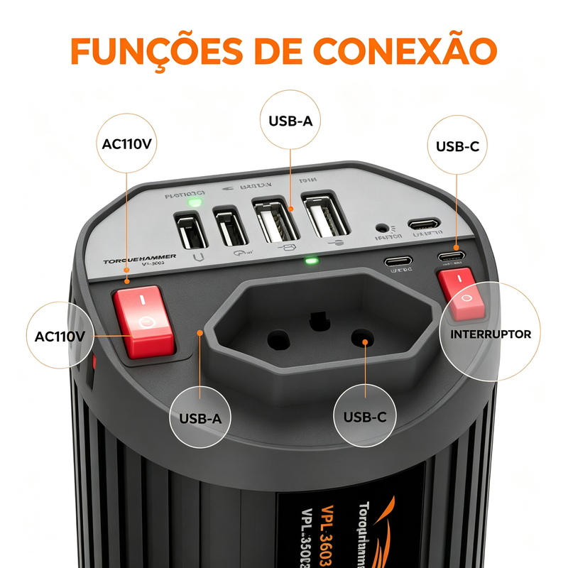 200W 车载逆变器 12V 转 110V 点烟器便携电源转换器 快充 USB-A/Type-C 汽车电源适配器