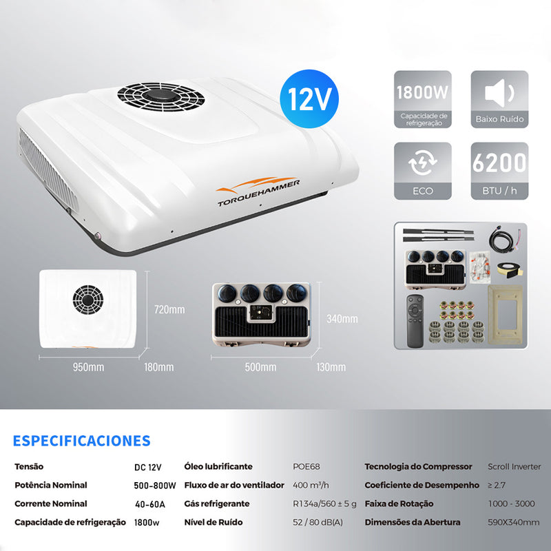 TORQUEHAMMER VPL-3271 12V 车载驻车空调 冷暖双模 6200BTU 制冷/5000BTU 制热 变频涡旋压缩机 低矮流线型设计 多重抗震结构 卡车/挖掘机/房车/巴士等车型通用 驻车休息省油之选