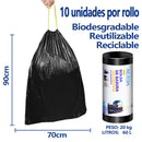 AILEDA 大号抽绳收口黑色垃圾袋 70×90cm 商用家用加厚防漏手提式 PE 塑料袋 单卷 10 只