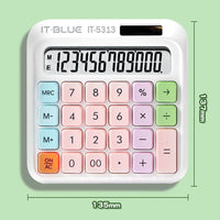 IT-BLUE IT-5313 马卡龙拼色太阳能计算器 12 位大屏办公财务计算器 学生便携双电源计算机