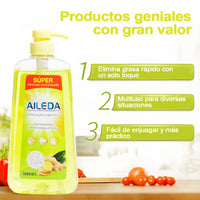 AILEDA 浓缩食品级洗洁精 1L 装 生姜 / 青柠 / 柑橘多香型果蔬餐具清洗剂 可洗碗机用厨房洗涤剂