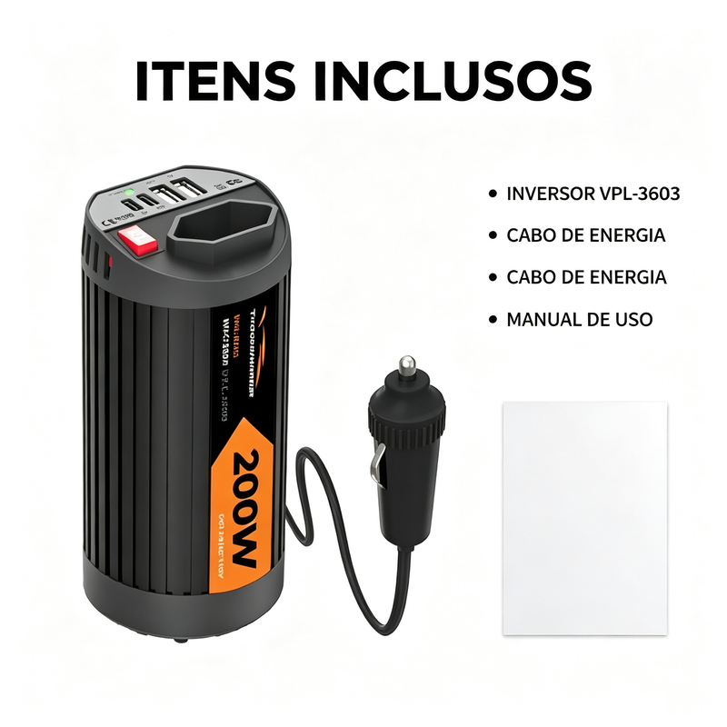 200W 车载逆变器 12V 转 AC220V 点烟器直插电源转换器 多口 USB-A/Type-C 25W 快充汽车逆变电源 VPL-3604