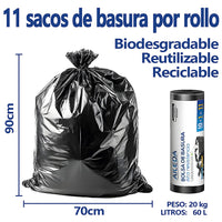 AILEDA 平口大号黑色加厚垃圾袋 70×90cm 商用家用 60L 大容量平底 PE 塑料袋 单卷 10只