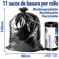 AILEDA 特大号平口加厚黑色垃圾袋 80×120cm 商用物业环卫 100L 大容量 PE 平口袋 单卷 10只