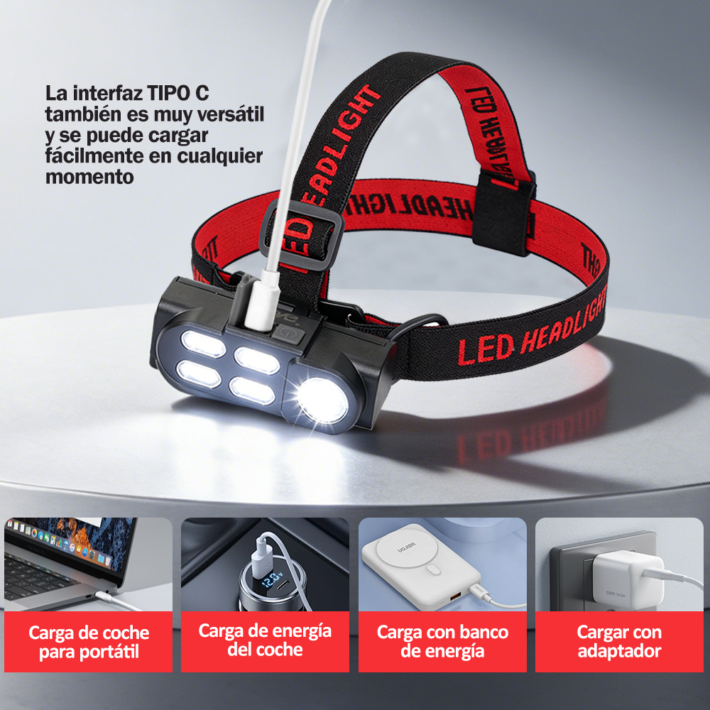 LELONG 五灯强光头戴式头灯 LE-8320 远近光双光源 USB 充电防水夜钓户外跑步头灯
