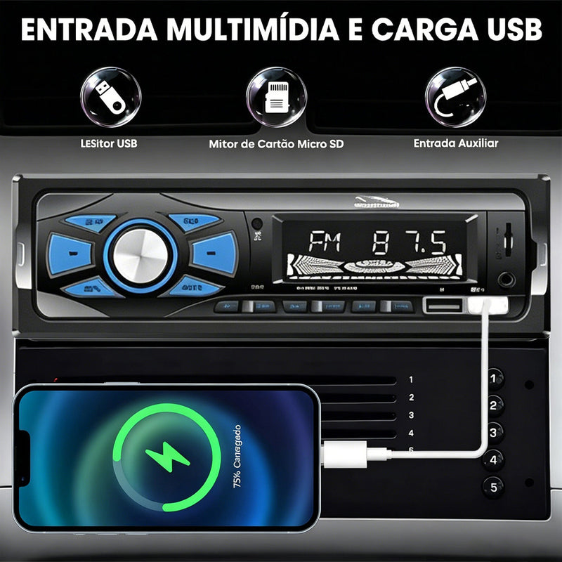 VPL-1513 车载立体声音响播放器 | 65W×4 高功率输出，蓝牙 5.0 免提通话，FM 收音，USB/AUX/TF 多音源输入，LED 显示屏，氛围灯与 APP 智能遥控，ANATEL 认证