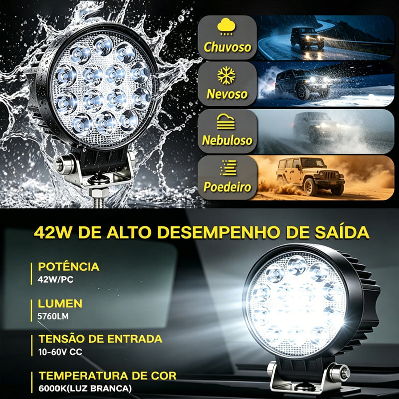 TORQUEHAMMER VPL-7318 2 件装 42W LED 辅助灯 5760LM 6000K 白光 IP67 防水防尘 10-60V 超宽电压 180° 可调角度 -40~+120℃ 极端耐温 越野/工程/船舶/应急救援/农场作业全能照明