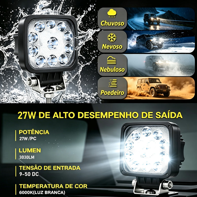 TORQUEHAMMER VPL-7313 2 件装 27W LED 辅助灯 3030LM 6000K 白光 IP67 防水防尘 9-50V 宽电压 180° 可调角度 越野/工程机械/卡车/拖拉机/叉车多场景适用