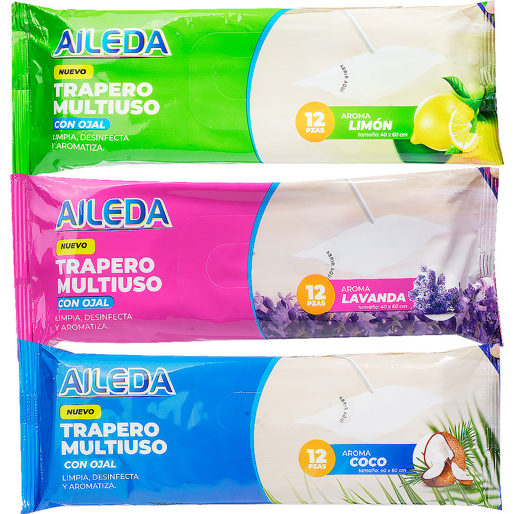 AILEDA 一次性带孔除尘湿拖布 40×60cm 静电地板湿巾 柠檬多香型免洗拖地湿巾 袋装 12 片
