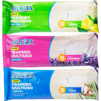 AILEDA 一次性带孔除尘湿拖布 40×60cm 静电地板湿巾 椰子多香型免洗拖地湿巾 袋装 12 片