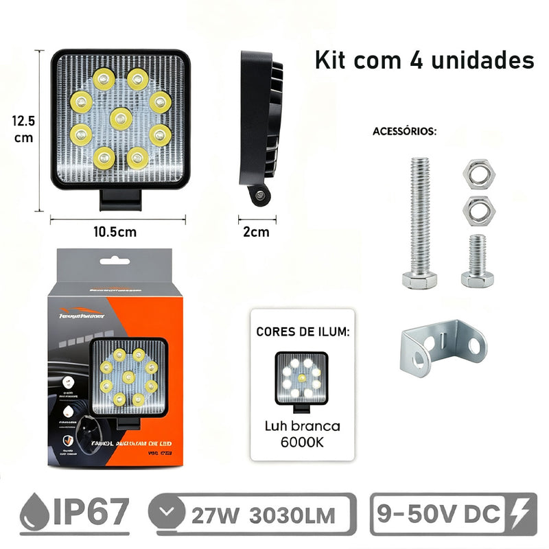 TORQUEHAMMER VPL-7313 2 件装 27W LED 辅助灯 3030LM 6000K 白光 IP67 防水防尘 9-50V 宽电压 180° 可调角度 越野/工程机械/卡车/拖拉机/叉车多场景适用
