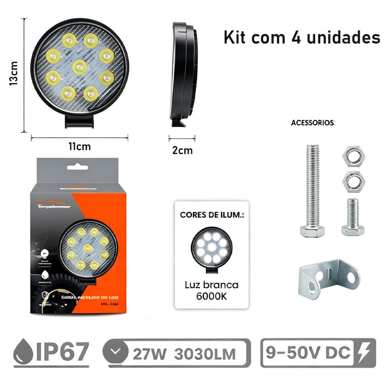 TORQUEHAMMER VPL-7312 2 件装 27W LED 辅助灯 3030LM 6000K 白光 IP67 防水防尘 9-50V 宽电压 180° 可调角度 越野/工程/船舶/应急救援/农场作业多场景适用