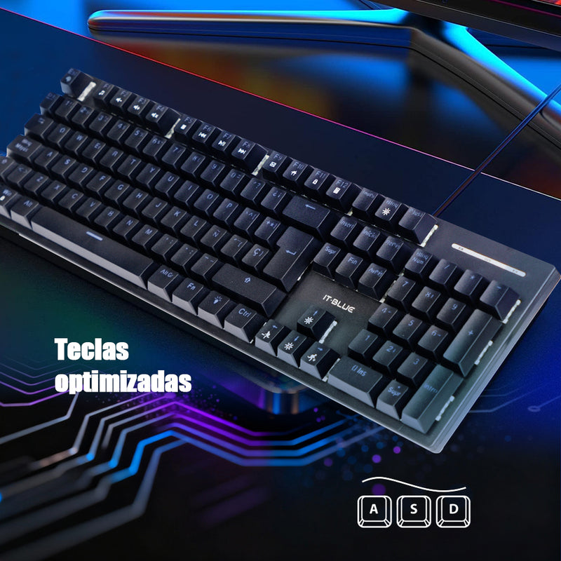 IT-BLUE 西班牙语 105 键有线机械键盘 青轴 RGB 背光电竞游戏键盘 台式笔记本通用办公机械键盘