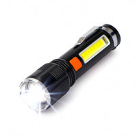 LELONG 伸缩变焦双光源迷你强光手电 侧边 COB 泛光 USB 充电便携防水小手电筒