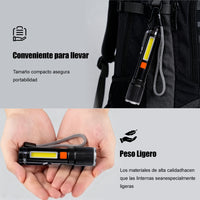 LELONG 伸缩变焦双光源迷你强光手电 侧边 COB 泛光 USB 充电便携防水小手电筒
