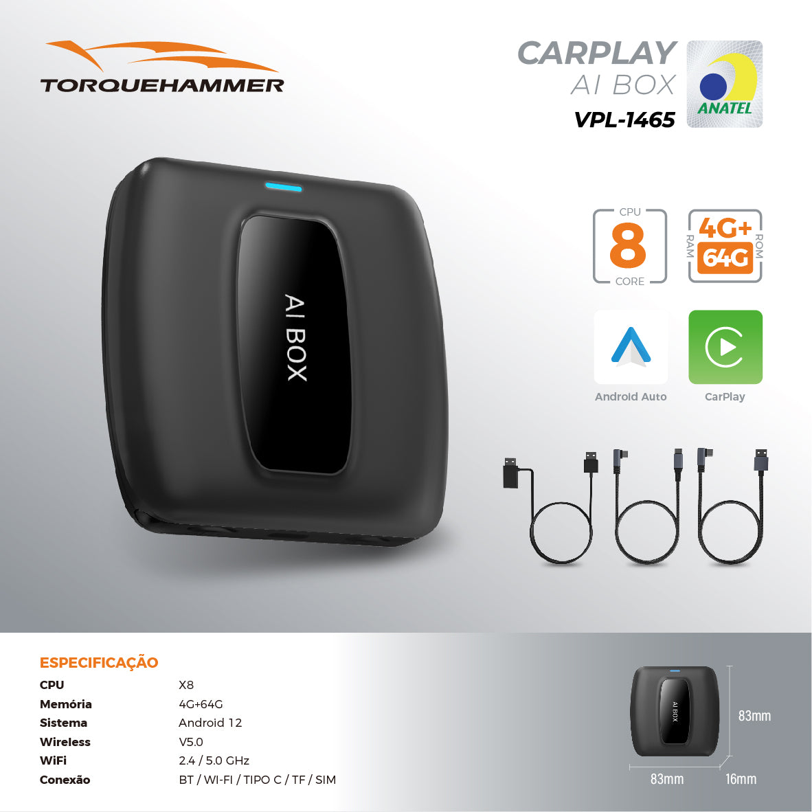 TORQUEHAMMER VPL-1465 车载无线 CarPlay AI 智能盒子