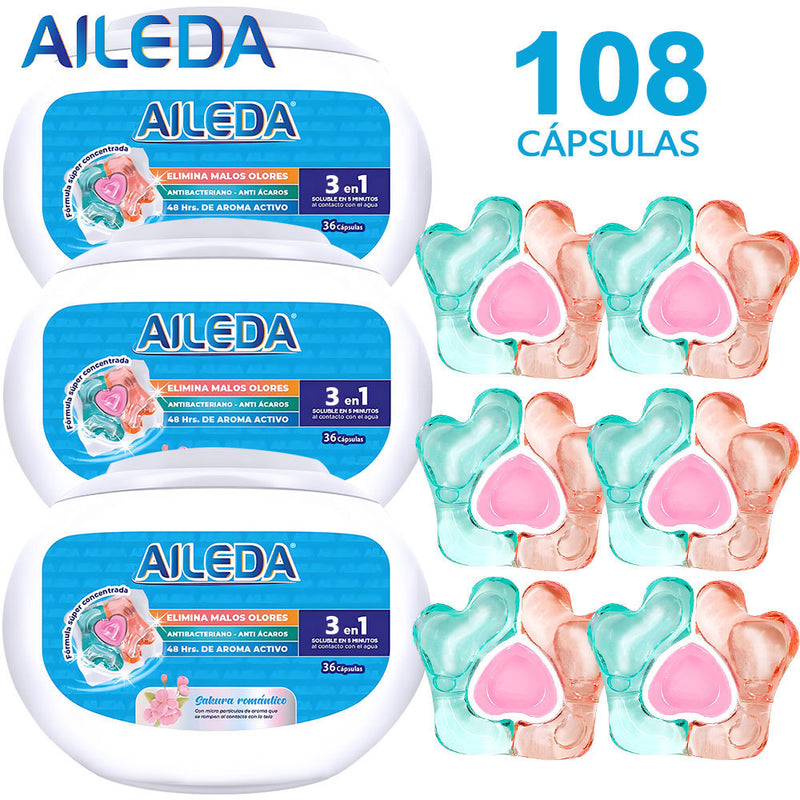 AILEDA 心形三腔洗衣凝珠 3 合 1/4 合 1 多香型浓缩留香洗衣珠 108颗，洗衣凝珠（3款混合）