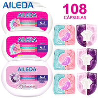 AILEDA 心形三腔洗衣凝珠 3 合 1/4 合 1 多香型浓缩留香洗衣珠 108颗，洗衣凝珠（3款混合）