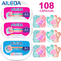 AILEDA 心形三腔洗衣凝珠 3 合 1/4 合 1 多香型浓缩留香洗衣珠 108颗，洗衣凝珠（3款混合）