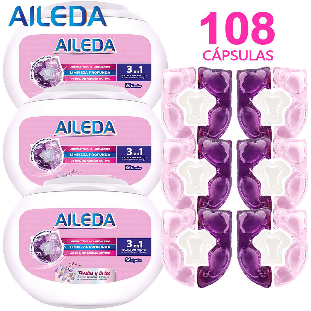 AILEDA 心形三腔洗衣凝珠 3 合 1/4 合 1 多香型浓缩留香洗衣珠 108颗，洗衣凝珠（3款混合）